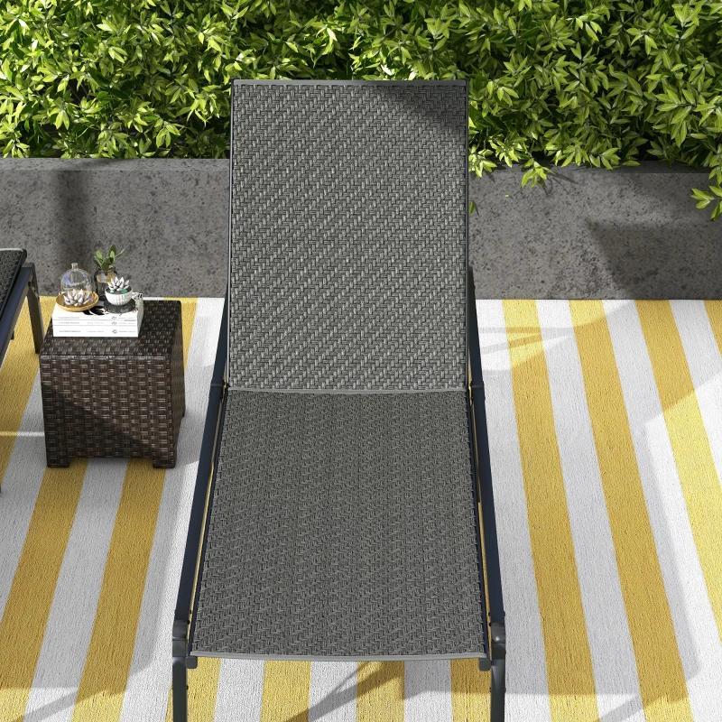 Best Foldable Outdoor PE Rattan Sun Lounger Set of 2, Patio Wicker Recliners Lounge Chair w/ 5-Level Adjustable Backrest, for Poolside, Garden, Grey - Image 8