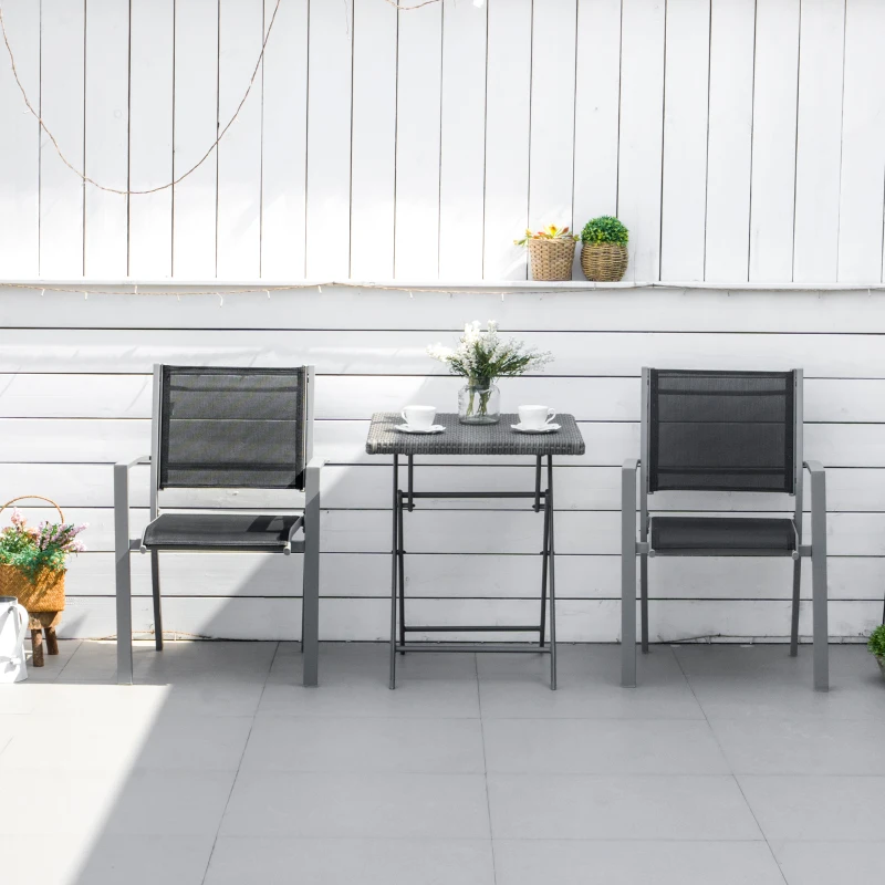 Best Garden Chairs Set Of 2 Outdoor Chairs with Steel Frame Texteline Seats for Dining Patio Balcony Grey and Black - Image 7