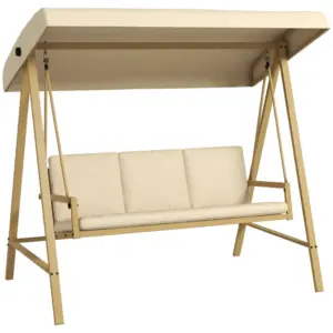 Best Three-Seat Garden Swing Chair, with Adjustable Canopy - Beige