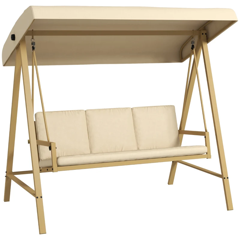Best Three-Seat Garden Swing Chair, with Adjustable Canopy - Beige