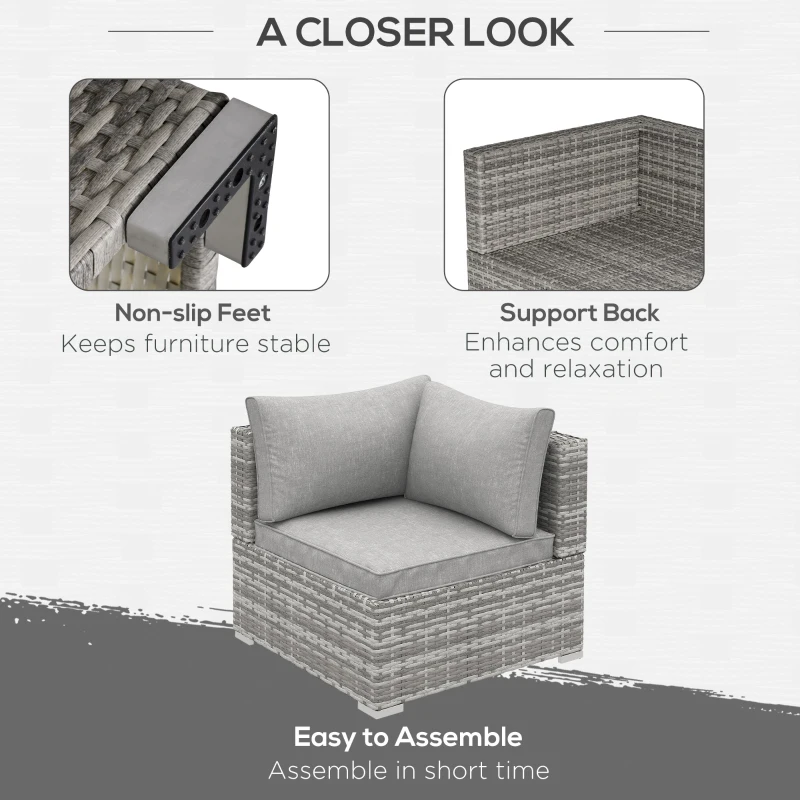 Best Outdoor PE Rattan Corner Sofa, Garden Wicker Furniture Single Sofa Chair w/ Cushions, Light Grey - Image 6