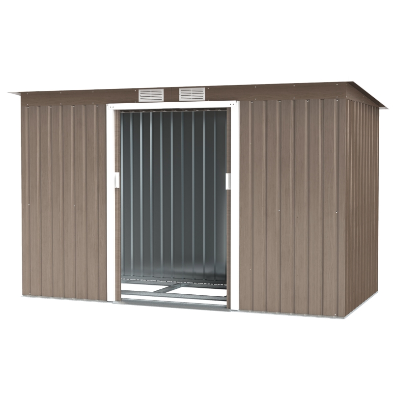 Best 9ft x 4ft Metal Garden Shed, Outdoor Tool House with Foundation Kit, Ventilations and Double Doors, Light Grey Wood Grain - Image 11