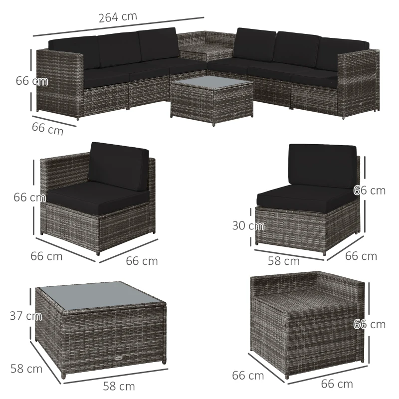 Best 6-Seater Rattan Sofa Furniture Set W/ Cushions, Steel Frame-Grey - Image 3