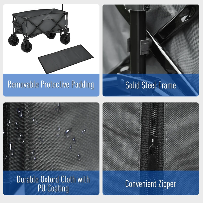 Best Outdoor Pull Along Cart Folding Cargo Wagon Trailer Trolley for Beach Garden with Handle, Anti-Slip Wheel - Dark Grey - Image 5