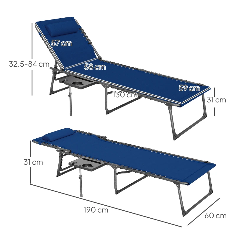 Best Five-Position Reclining Sun Lounger - Dark Blue - Image 3