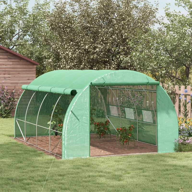 Best Polytunnel Greenhouse Walk-in Grow House Tent with Roll-up Sidewalls, Zipped Door and 8 Windows, 4x3x2m Green - Image 2