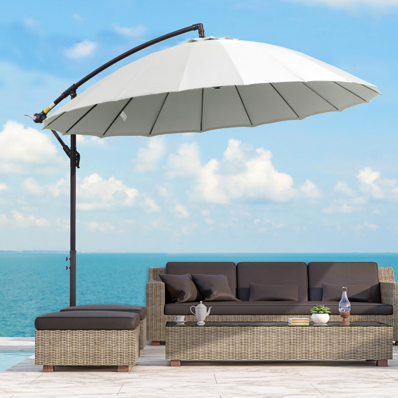 Best 3(m) Cantilever Umbrella 18 Ribs & Vents Adjustable Angle for Patio Cream White - Image 13