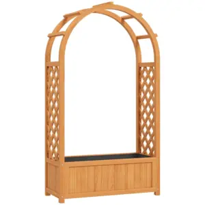 Best Wooden Raised Garden Bed with Trellis, Liner, Drainage Holes, for Vine Climbing Plants, Flowers, 83 x 36 x 145 cm