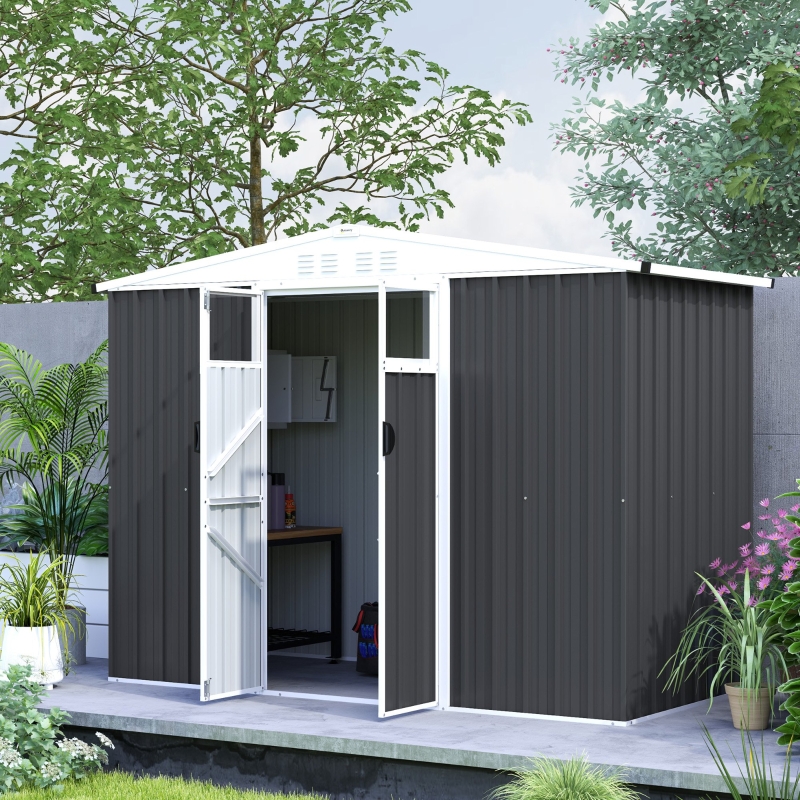 Best 8 x 4 ft Metal Garden Shed, Garden Storage Shed with Window, 4 Vents and Lockable Door, Waterproof Galvanised Steel Tool Storage Shed, Dark Grey - Image 10