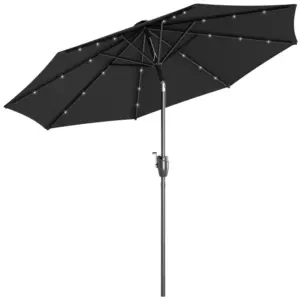 Best Φ2.7m Garden Parasol Solar Outdoor Tilt Sun Umbrella Patio Sun Shade w/ 24 LED Light, Hand Crank and 8 Ribs, Black
