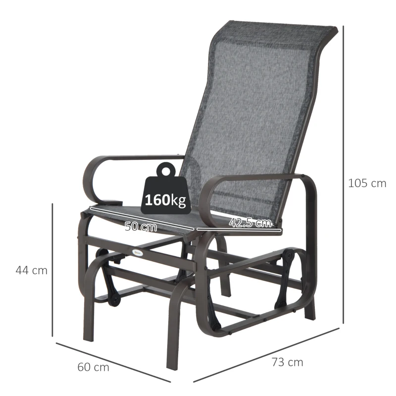 Best Outdoor Gliding Rocking Chair with Sturdy Metal Frame Garden Comfortable Swing Chair, Grey & Brown - Image 3