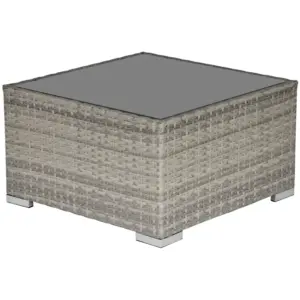 Best Square PE Wicker Rattan Table, with Glass Top - Light Grey
