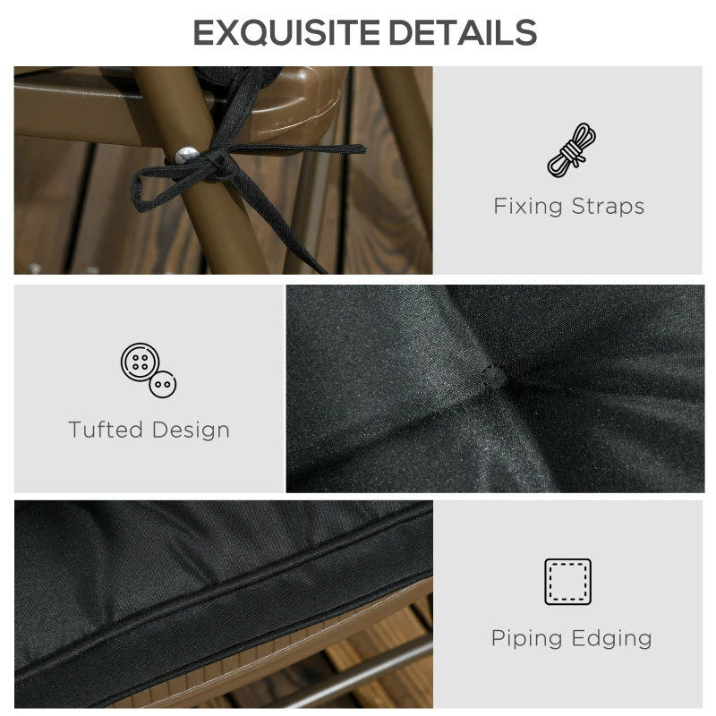 Best Set of 4 Garden Seat Cushion with Ties, 42 x 42cm Replacement Dining Chair Seat Pad, Black - Image 6