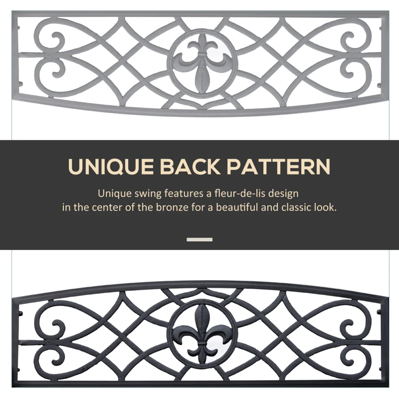 2 Seater Swing Seat Bench, Metal Garden Swing Chair with Chains, Weather Resistant, for the Patio, Yard, Deck and Yard, Black - Image 6