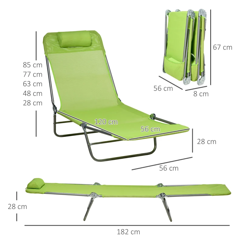 Best Folding Sun Lounger Set of 2, Outdoor Day Beds with Pillow, Reclining Back, Steel Frame and Breathable Mesh for Beach, Yard, Patio, Green - Image 3