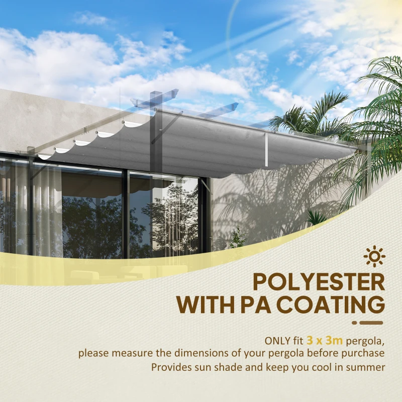 Best Retractable Pergola Shade Cover, Replacement Canopy Fabric for 3 x 3 (m) Pergola, Gazebo Retractable Roof, Light Grey - Image 4