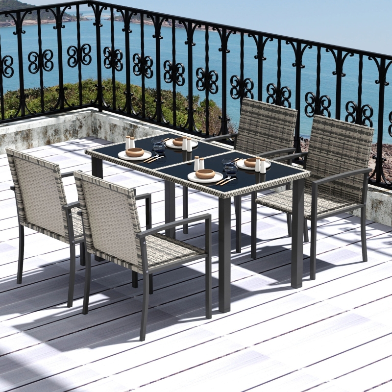Best Outdoor Dining Set 5 Pieces Patio Conservatory with Tempered Glass Tabletop,4 Dining Chairs - Mixed Grey - Image 10