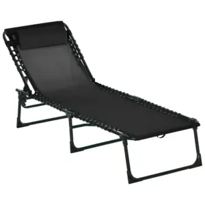 Best Foldable Sun Lounger, Outdoor 4 Level Adjustable Backrest Reclining Chaise Chair, Steel Frame Recliner Chair for Camping, Hiking, Black