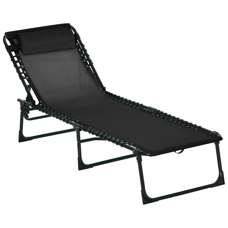 Best Foldable Sun Lounger, Outdoor 4 Level Adjustable Backrest Reclining Chaise Chair, Steel Frame Recliner Chair for Camping, Hiking, Black