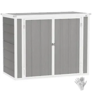 Best 4.7 x 2.5FT Garden Shed, Double Bin Storage Shed with Lockable Doors, Outdoor Small Shed with Openable Lid for 2 Trash Cans, Garden Tools, Grey