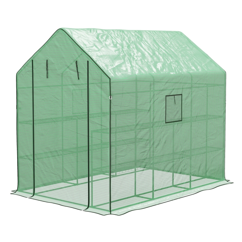 Best Walk-in Greenhouse with 3 Tier 12 Shelves, Small Greenhouse with Reinforced PE Cover, Garden Plant Growhouse with Roll-up Door and Three Mesh Windows, 140 x 213 x 190 cm, Green - Image 11