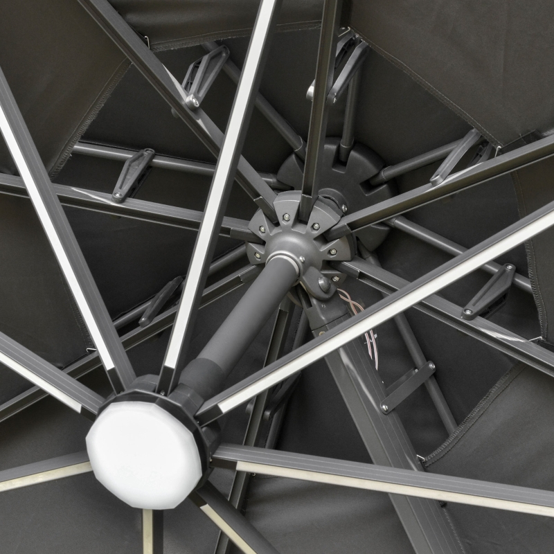 Best 3m Cantilever Parasol w/ Solar Lights Power Bank Base 360° Spin Dark Grey - Image 9