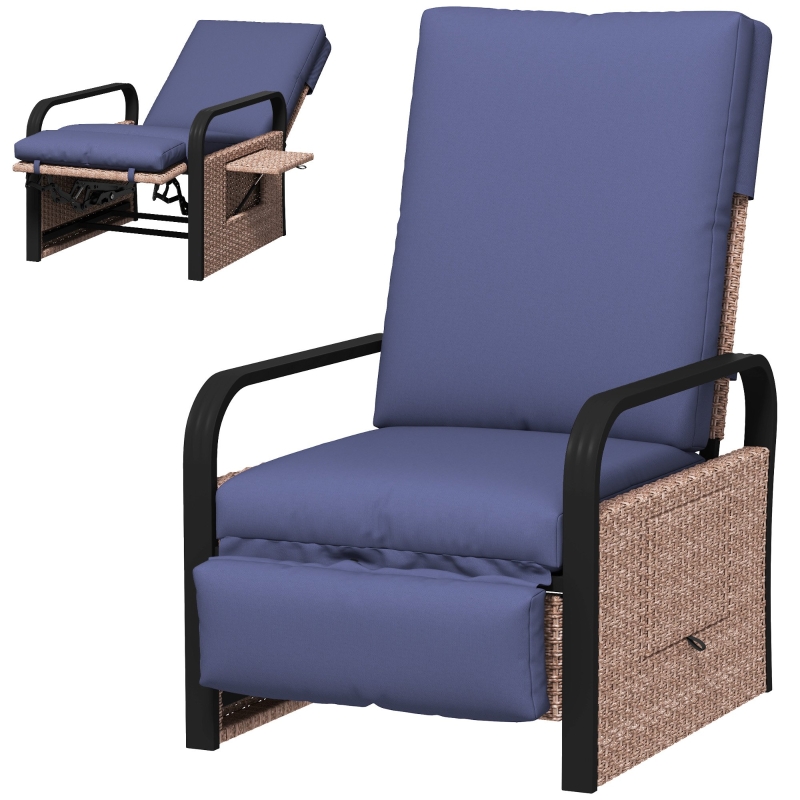 Best 140° Reclining Rattan Armchair - Brown/Blue - Image 11