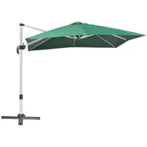 Best 3 x 3(m) Cantilever Roma Parasol, Square Garden Umbrella with Cross Base, Crank Handle, Tilt, 360° Rotation and Aluminium Frame, Green