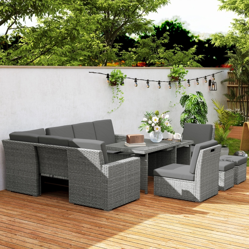 Best Seven-Piece Rattan Garden Sofa Set, with Expanding Table - Light Grey - Image 9