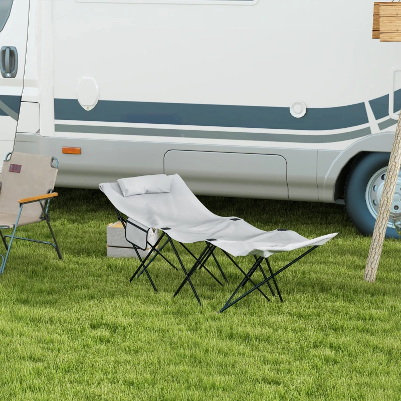 Best Foldable Sun Lounger, Outdoor Tanning Sun Lounger Chair with Side Pocket, Headrest, Oxford Seat, for Beach, Yard, Patio, Light Grey - Image 2