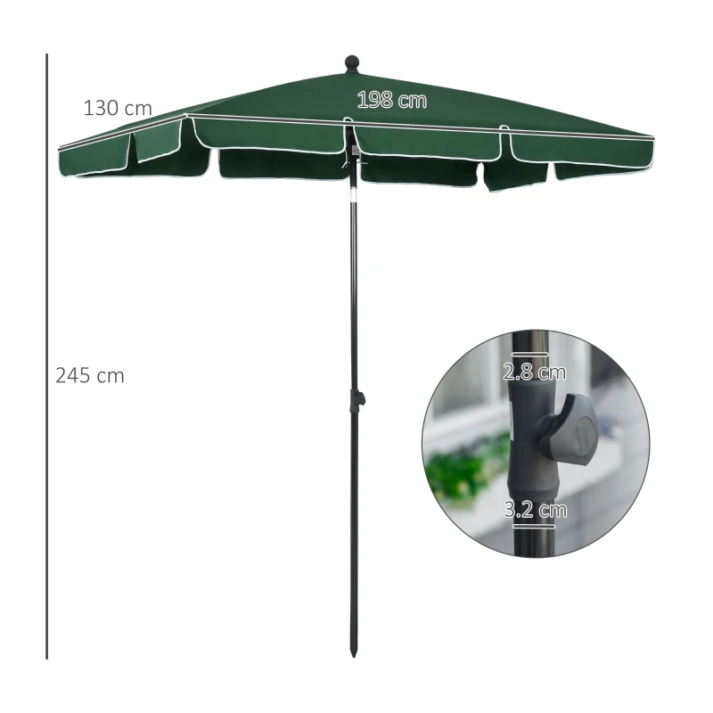 Best Garden Parasol Umbrella, Outdoor Market Table Umbrella with Ruffles & Aluminium Pole, Rectangular Tilting Parasol Sun Shade Canopy, 2 x 1.3m, Green - Image 3