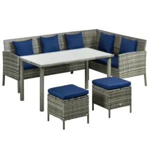 Best 5 Pieces Rattan Garden Furniture Set with Dining Table, Cushions - Dark Blue