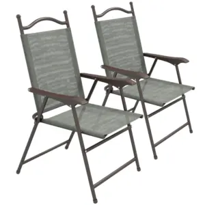 Best Set of Two Folding Garden Chairs, with Fabric Mesh Seats - Dark Grey