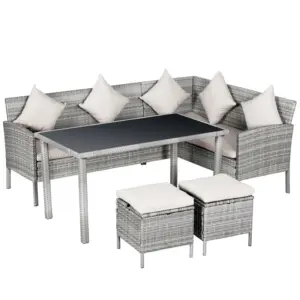 Best 6-Seater Rattan Dining Set Sofa Table Footstool Outdoor w/ Cushion Garden Furniture