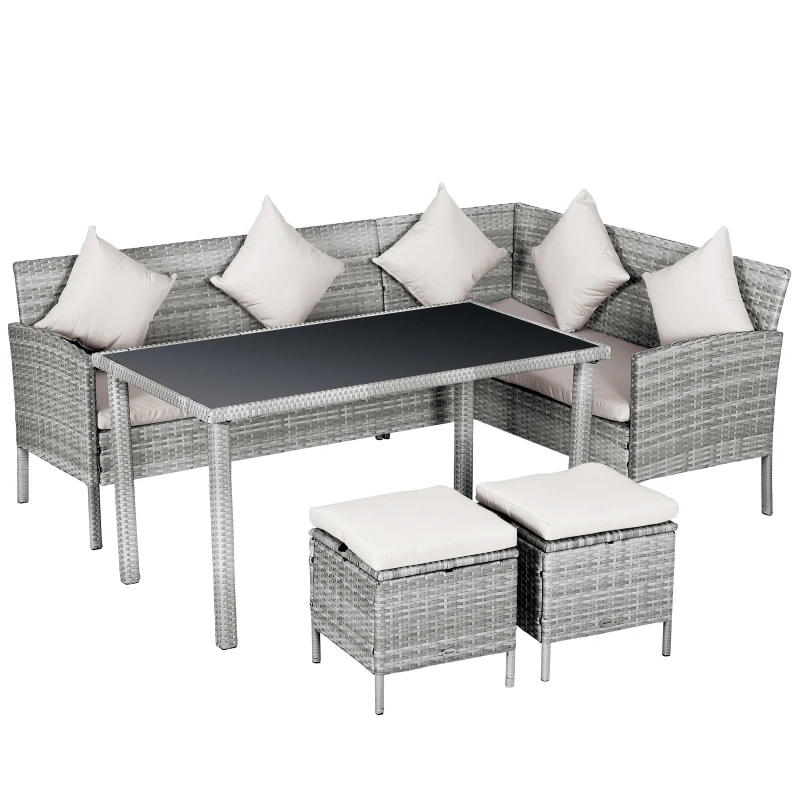 Best 6-Seater Rattan Dining Set Sofa Table Footstool Outdoor w/ Cushion Garden Furniture
