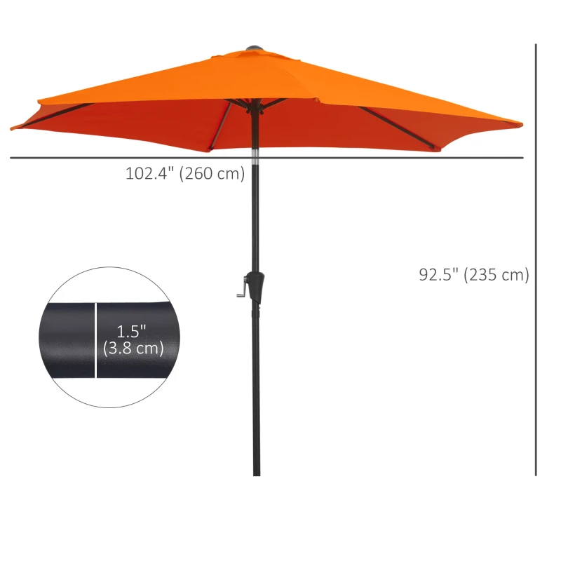 Best 2.6M Garden Parasol Umbrella with Tilt and Crank, Outdoor Sun Parasol Sunshade Shelter with Aluminium Frame, Orange - Image 3