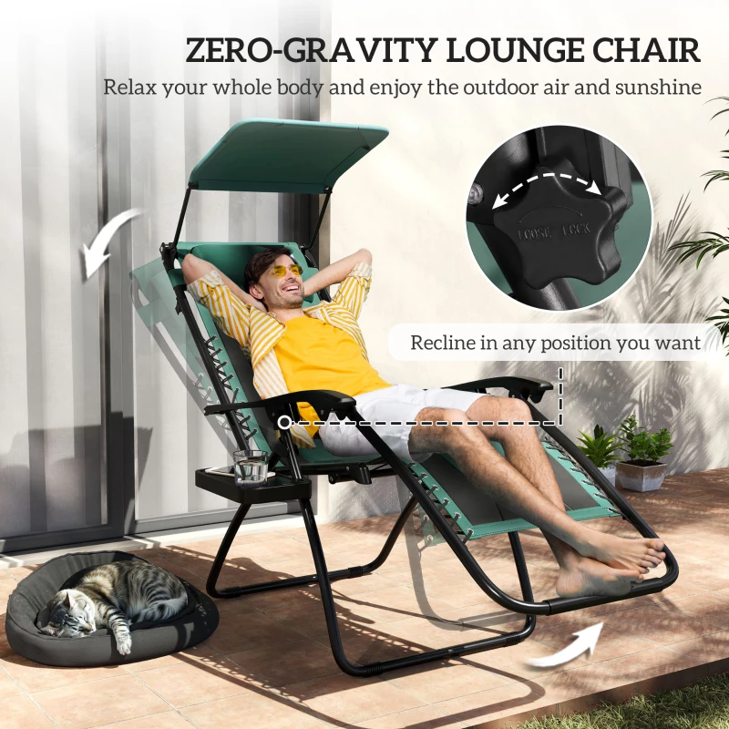 Best Zero Gravity Lounger Chair, Folding Reclining Patio Chair with Shade Cover, Padded Seat, Cup Holder, Soft Cushion and Headrest for Poolside, Camping, Green - Image 4