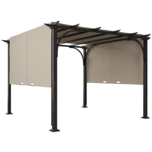 Best 3 x 3(m) Outdoor Pergola, Garden Pergola Gazebo with Adjustable Canopy, Beige