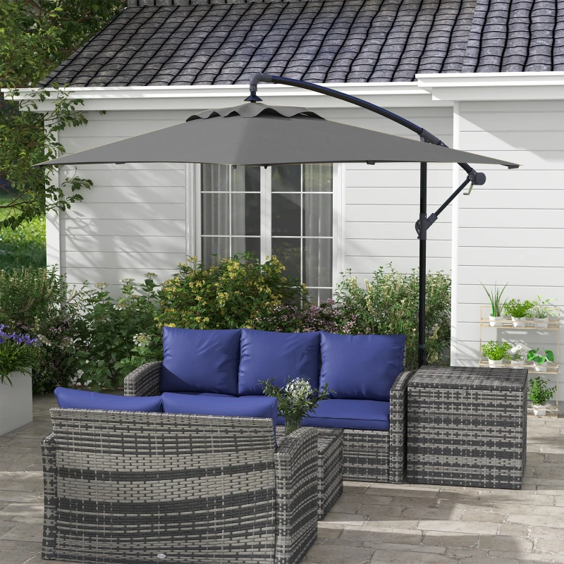 Best 3(m) Cantilever Overhanging Parasol, with Cross Base - Grey - Image 2