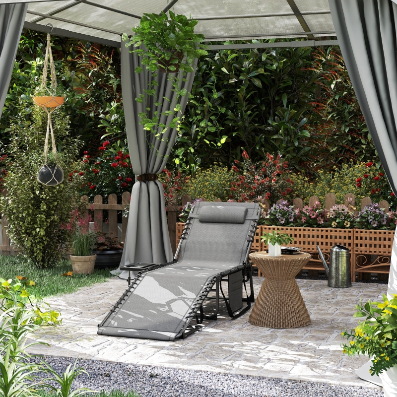 Best Five-Position Reclining Sun Lounger - Grey - Image 10