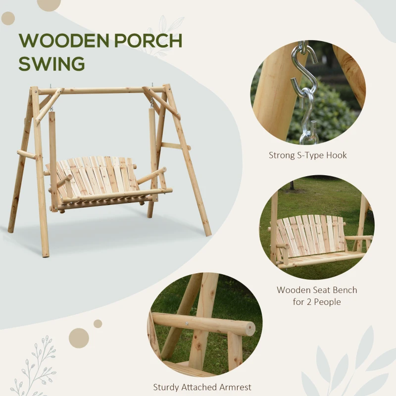 Best Outdoor 2 Seater Swing Chair Larch Wood Garden Swing Seat Porch Hammock Bench Lounger - Image 4