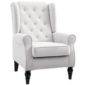 Best Wingback Accent Chair, Retro Upholstered Button Tufted Occasional Chair for Living Room and Bedroom, Cream White