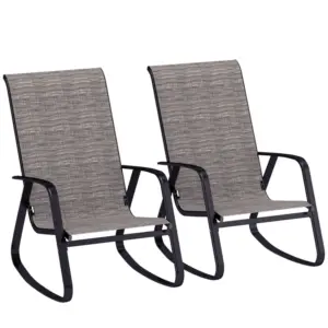 Best Garden Rocking Chairs Set of 2, Ergonomic Outdoor Rocking Chairs with Armrests, High Backrest, Steel Frame Relaxing Rocker Armchair Seats for Patio, Balcony, Porch, Light Brown