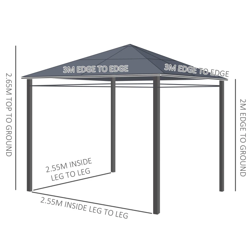 Best 3 x 3(m) Hardtop Gazebo Canopy with Polycarbonate Roof, Permanent Pavilion Garden Gazebo with Curtains for Patio, Deck, Grey - Image 3