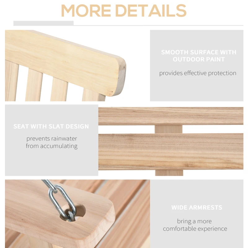 Best Outdoor Wooden Swing Bench 2-Seater Porch Swing Chair Hanging Hammock Garden Furniture, Natural - Image 6