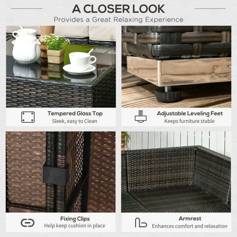 Best 7-Seater PE Rattan Corner Sofa Set, Garden Furniture Set, Patio Wicker Sofa Seater w/ Cushion, Washable Cushion Cover & Tempered Glass Table, Brown - Image 7