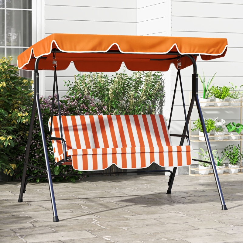 Best 3 Seater Canopy Swing Chair Garden Rocking Bench Heavy Duty Patio Metal Seat w/ Top Roof - Orange - Image 10
