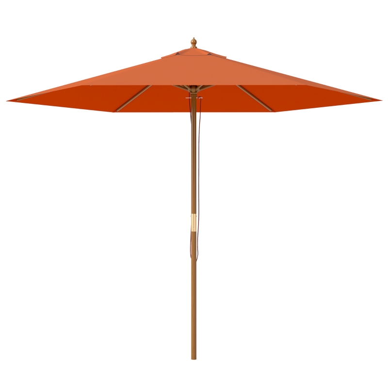 Best 2.5m Wood Garden Parasol Sun Shade Patio Outdoor Wooden Umbrella Canopy, Table Market Umbrella with Vent, 38mm Pole, Rope Pulley Mechanism, Orange - Image 11