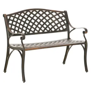 Best Cast Aluminium Outdoor Garden Bench 2 Seater Antique Patio Loveseat, Bronze