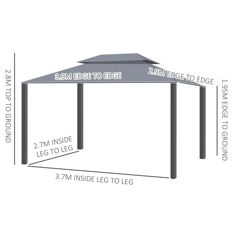 Best 3 x 4m Aluminium Garden Gazebo, Marquee Canopy Shelter Pavilion Party Tent with Nets and Curtains for Garden and Deck, Grey - Image 3